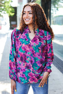 Beautiful You Hunter Green Watercolor Floral Print Notch Neck Top (Open Pack)