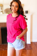 Be Your Best Fuchsia Cable Knit Dolman Short Sleeve Sweater Top (Open Pack)