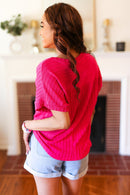 Be Your Best Fuchsia Cable Knit Dolman Short Sleeve Sweater Top (Open Pack)