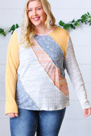 Floral Color Block Rib Terry Out Seam Stitch Detail Pullover (Open Pack)