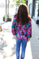 Beautiful You Hunter Green Watercolor Floral Print Notch Neck Top (Open Pack)