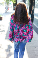 Beautiful You Hunter Green Watercolor Floral Print Notch Neck Top (Open Pack)