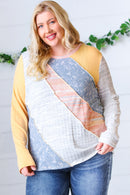 Floral Color Block Rib Terry Out Seam Stitch Detail Pullover (Open Pack)