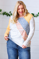 Floral Color Block Rib Terry Out Seam Stitch Detail Pullover (Open Pack)