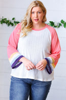 Pink Pointelle Color Block Wide Sleeve Pullover (Open Pack)