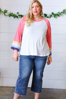 Pink Pointelle Color Block Wide Sleeve Pullover (Open Pack)