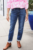 Judy Blue Mid Rise Cuffed Boyfriend Straight Leg Jeans (Open Pack)