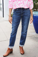 Judy Blue Mid Rise Cuffed Boyfriend Straight Leg Jeans (Open Pack)