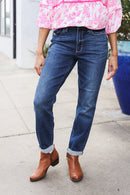 Judy Blue Mid Rise Cuffed Boyfriend Straight Leg Jeans (Open Pack)