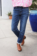 Judy Blue Mid Rise Cuffed Boyfriend Straight Leg Jeans (Open Pack)