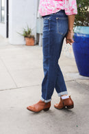 Judy Blue Mid Rise Cuffed Boyfriend Straight Leg Jeans (Open Pack)