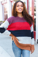 Chunky Burgundy Multi Stripe Sweater