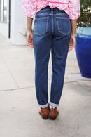 Judy Blue Mid Rise Cuffed Boyfriend Straight Leg Jeans (Open Pack)