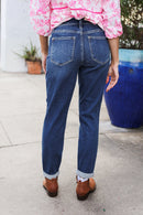 Judy Blue Mid Rise Cuffed Boyfriend Straight Leg Jeans (Open Pack)