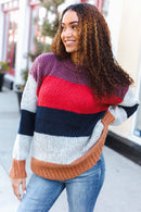 Chunky Burgundy Multi Stripe Sweater