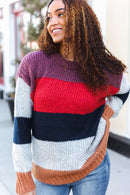 Chunky Burgundy Multi Stripe Sweater