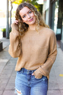 Classy Chic Taupe Mock Neck Chest Pocket Knit Sweater (Open Pack)