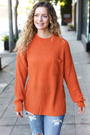 Pumpkin Spice Mock Neck Chest Pocket Knit Sweater (Open Pack)