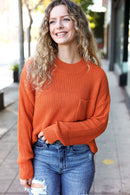 Pumpkin Spice Mock Neck Chest Pocket Knit Sweater (Open Pack)