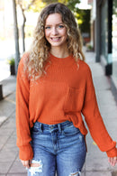 Pumpkin Spice Mock Neck Chest Pocket Knit Sweater (Open Pack)
