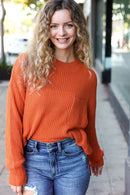 Pumpkin Spice Mock Neck Chest Pocket Knit Sweater (Open Pack)