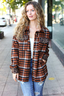 Put Together Rust Plaid & Animal Print Button Down Jacket (Open Pack)