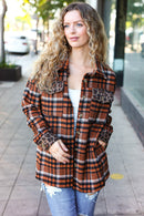 Put Together Rust Plaid & Animal Print Button Down Jacket (Open Pack)