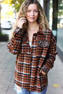 Put Together Rust Plaid & Animal Print Button Down Jacket (Open Pack)