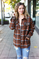 Put Together Rust Plaid & Animal Print Button Down Jacket (Open Pack)