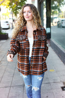 Put Together Rust Plaid & Animal Print Button Down Jacket (Open Pack)