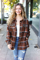 Put Together Rust Plaid & Animal Print Button Down Jacket (Open Pack)