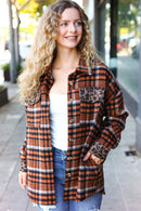 Put Together Rust Plaid & Animal Print Button Down Jacket (Open Pack)