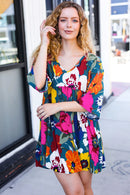 Hello Beautiful Teal Floral Print V Neck Babydoll Dress (Open Pack)