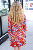 Spread Joy Rust Ruffle Floral Hem 3/4 Slit Sleeve Dress (Open Pack)