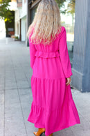 Beautiful You Berry Pintuck Detail Frill V Neck Maxi Dress (Open Pack)