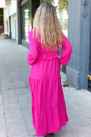 Beautiful You Berry Pintuck Detail Frill V Neck Maxi Dress (Open Pack)