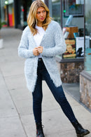 Leading Lady Slate Blue Two Tone Fuzzy Soft Brushed Cardigan (Open Pack)