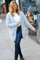 Leading Lady Slate Blue Two Tone Fuzzy Soft Brushed Cardigan (Open Pack)