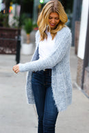 Leading Lady Slate Blue Two Tone Fuzzy Soft Brushed Cardigan (Open Pack)