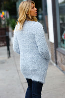 Leading Lady Slate Blue Two Tone Fuzzy Soft Brushed Cardigan (Open Pack)
