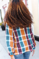 Rust, Mauve, Blue Plaid Button Top