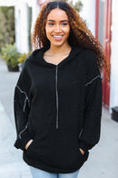 Black Textured Overstich Hoodie