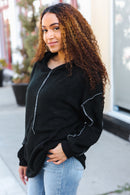 Black Textured Overstich Hoodie