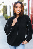 Black Textured Overstich Hoodie