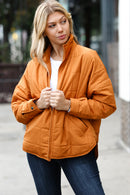 Eyes On You Butterscotch Quilted Puffer Jacket (Open Pack)