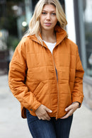 Eyes On You Butterscotch Quilted Puffer Jacket (Open Pack)