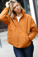 Eyes On You Butterscotch Quilted Puffer Jacket (Open Pack)