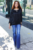 Live For Today Black Woven Front Tie Silky Blouse (Open Pack)