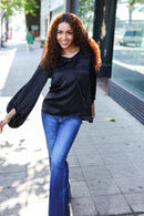 Live For Today Black Woven Front Tie Silky Blouse (Open Pack)
