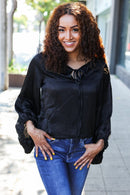 Live For Today Black Woven Front Tie Silky Blouse (Open Pack)